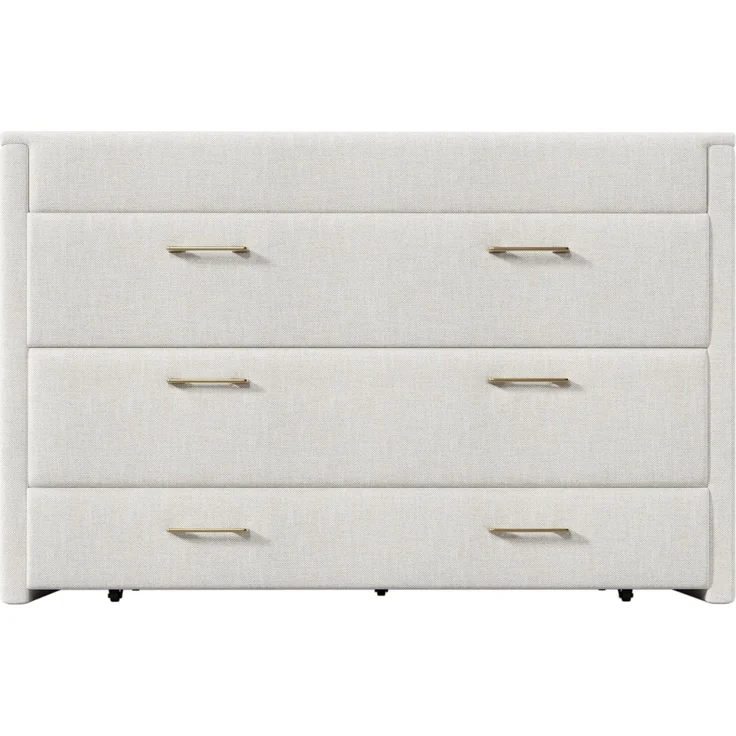 ZUBALIYA Umbaubares Plattformbett / Schrankbett, mit einer Schublade und mobiles Schrankbett mit Ablagefach am Bett, 140 x 200, Leinen, Beige, fürs Schlafzimmer, Samt – Bild 16