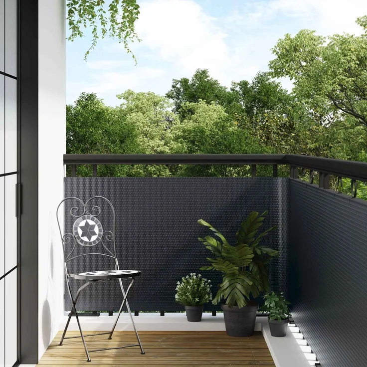 vidaXL Balkonsichtschutz Dunkelgrau 600 x 90 cm Poly-Rattan 42032622 – Bild 1