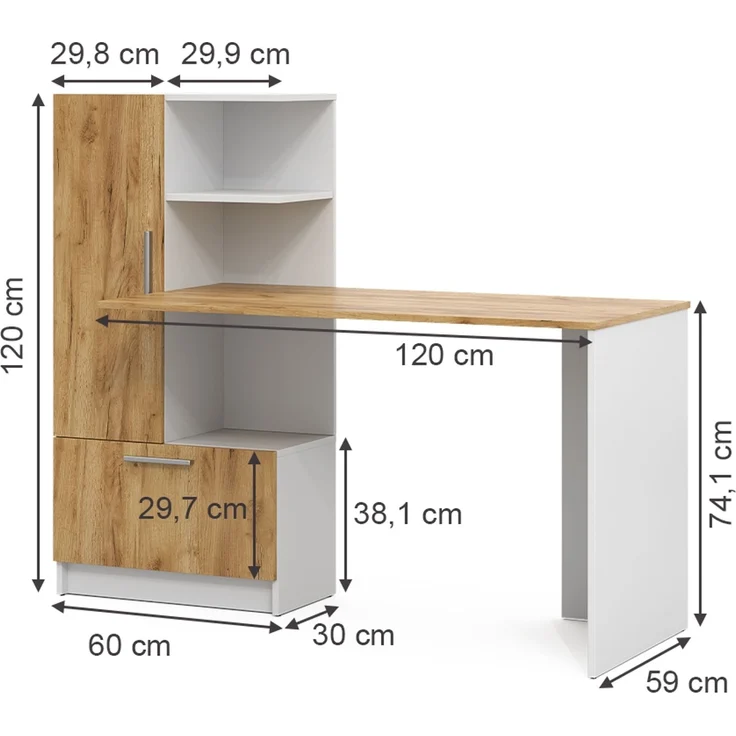 Schreibtisch Tomy Weiß/Goldkraft Eiche 150 x 59 cm Vicco – Bild 2