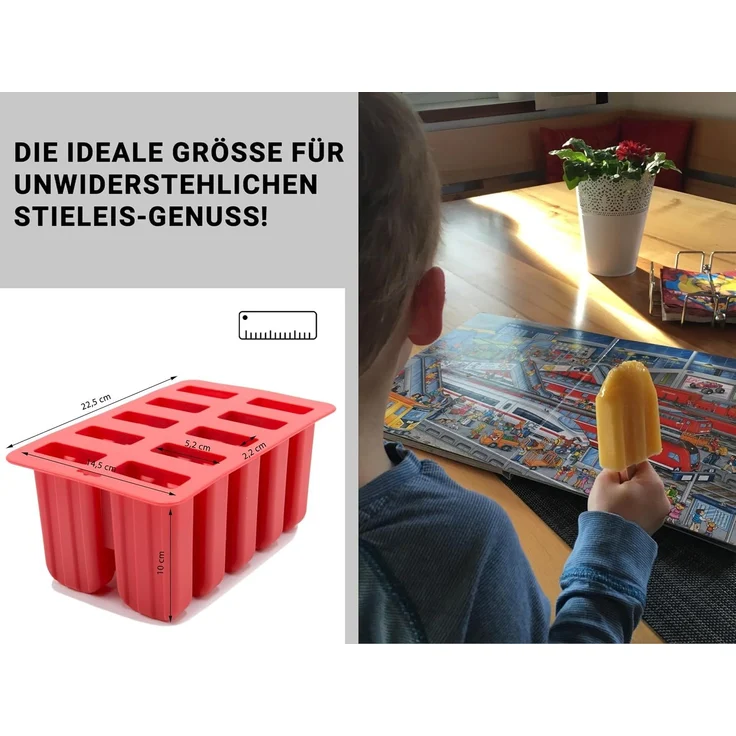 ZOLLNER Eisformen aus Silikon mit 10 Holzstäbchen für Eis am Stiel, rot – Bild 2