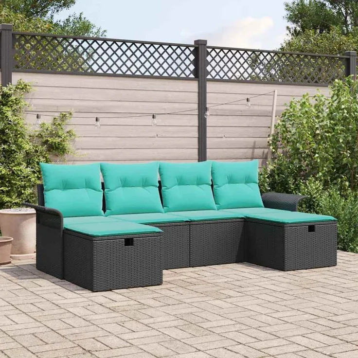 vidaXL Garten-Sofa-Set mit Kissen 6 pcs Schwarz Poly Rattan 3360257