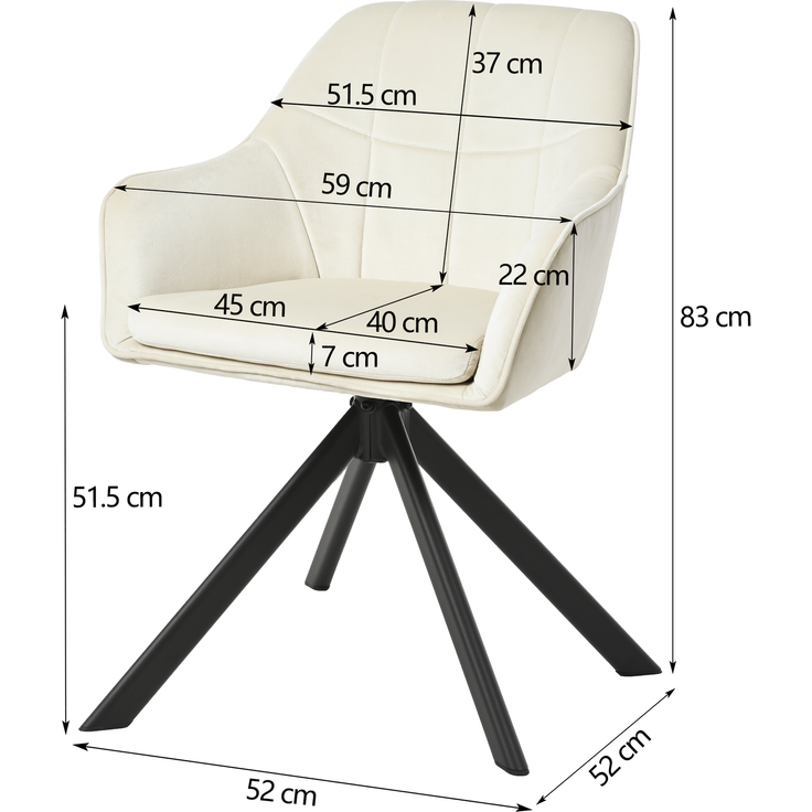GOEURVANT 1437 Esszimmerstühle 6er-Set mit Armlehnen, 360° Drehbar, Samt - Elfenbein Stoff – Bild 7