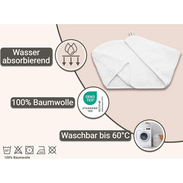 ZOLLNER Turban-Handtuch, Walkfrottier (1-St), 23 x 64 cm, 100% Baumwolle, mit Knopfverschluss – Bild 2