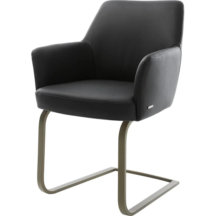 Freischwinger Xana-Flex mit Armlehnen Echt-Leder Schwarz Freischwinger flach Effektfinish Titan Taschenfederkern – Bild 1