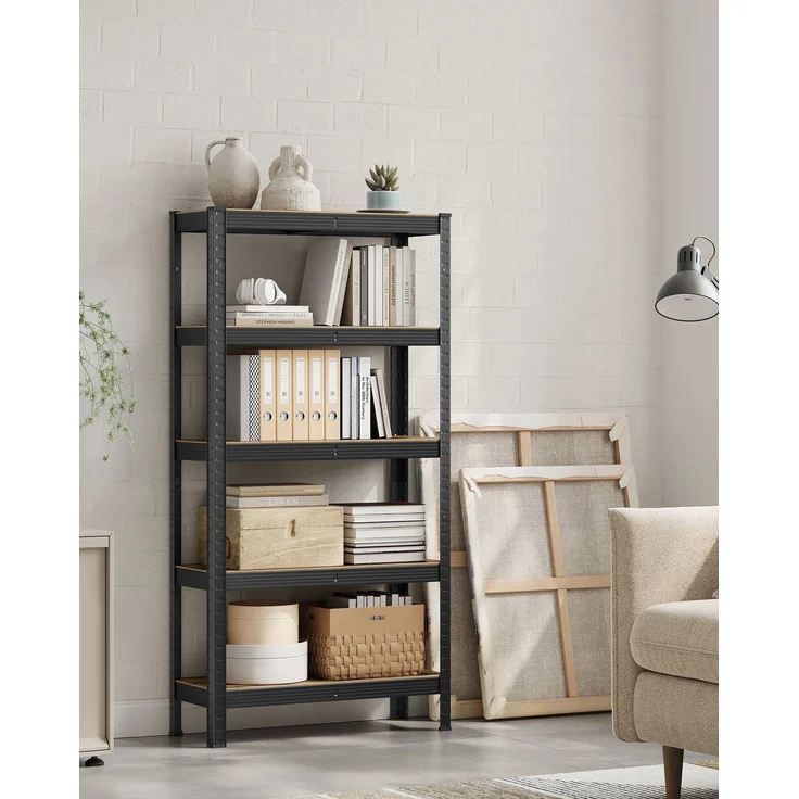 Songmics Schwerlastregal mit 5 Ablagen, Stahl / MDF, Schwarz / Vintagebraun, 150 x 30 x 75 cm – Bild 3