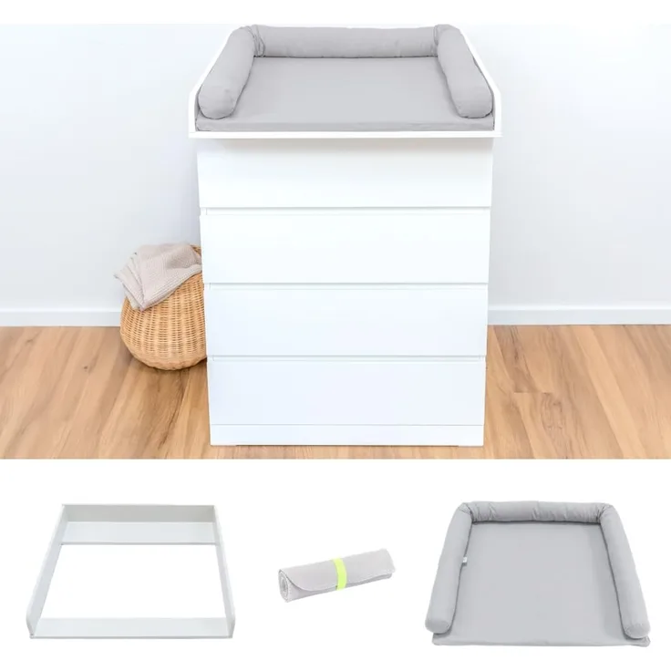 LIMMALAND Wickelaufsatz-Set für IKEA MALM Kommode (Soft Grey, Aufsatz, Auflage & Unterlage)