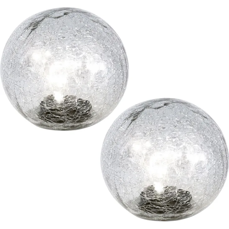 2er Set LED Außenleuchte, Solarkugel, Glas Crackle, D 15 cm