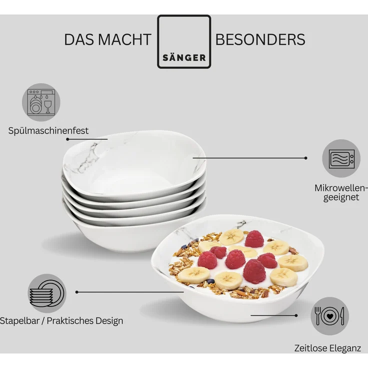 SÄNGER Müslischalen Set Bilgola Marmor Design 6 teilig – Bild 4