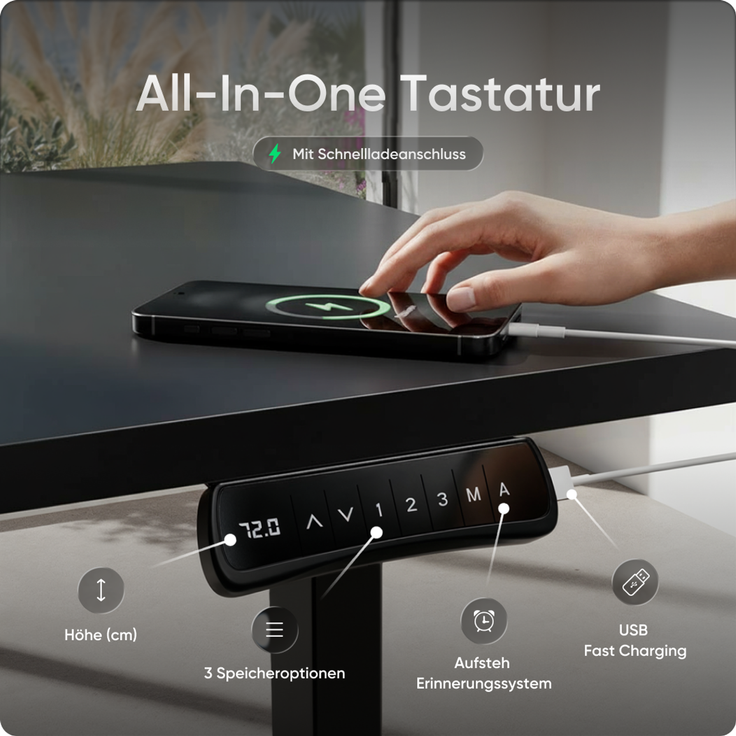 DESKSPACE PRO Plus Höhenverstellbarer Schreibtisch Gestell - Dual-Motor Tischgestell, Elektrisches Tischgestell mit Memory Funktion (Schwarz) – Bild 7