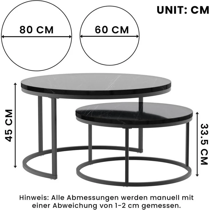 HAUSS SPOLE Couchtisch rund 2er-Satztisch Beistelltisch stapelbarer Sofatisch mit Bodenschutz (2-St) – Bild 3