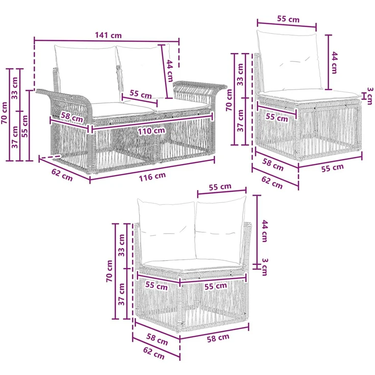 vidaXL Gartensofa-set 13 stk. Beige und Cremeweiß Poly-Rattan 3435012 – Bild 9