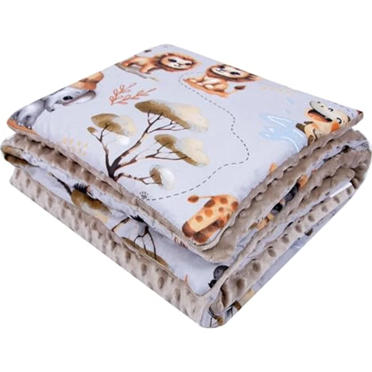 Babydecke BABYLUX Babydecke Krabbeldecke MINKY Kuscheldecke 75x100 cm+KISSEN, BabyLux, K149 - Beige + Dschungel – Bild 5