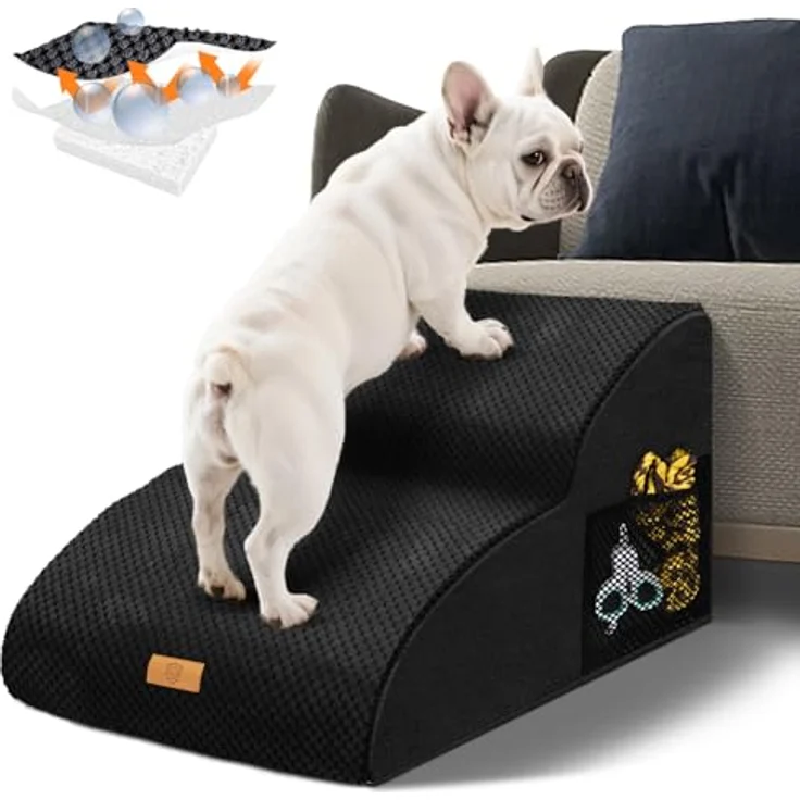 HEVOL Haustiertreppe 2 Stufen, Abnehmbar Hunderampe mit Waschbarer Bezug,Hundetreppe für Kleine Hunde,Katzentreppe für Sofa Bett- Senden 1 Fusselrollen – Bild 9