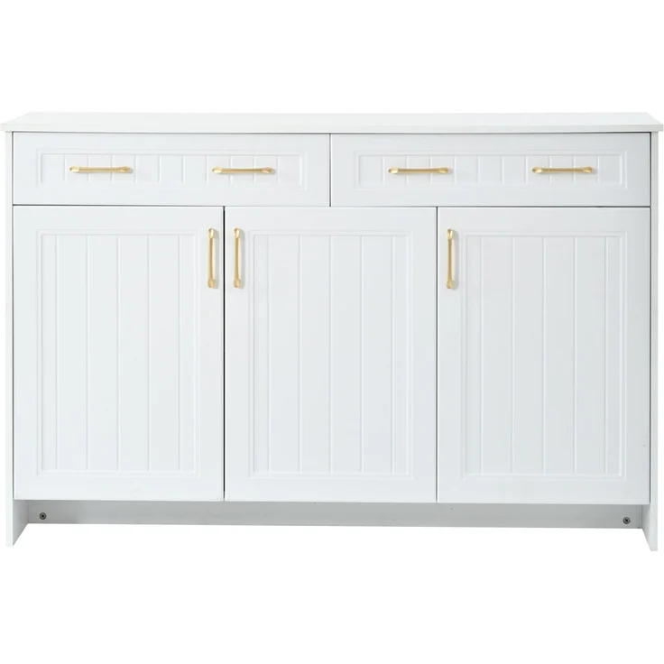 Sideboard 140 x 40 x 90 cm in Weiß mit 2 Schubladen, 3 Türen und verstellbaren Einlegeböden – Bild 8