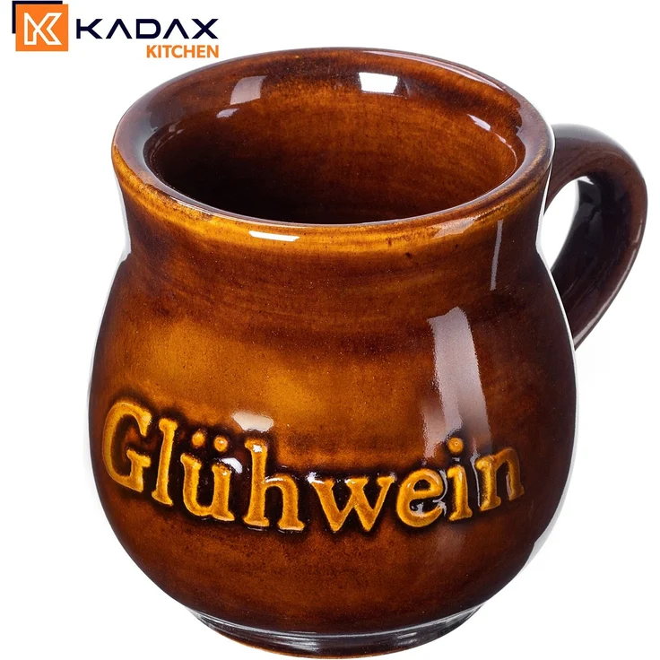 KADAX Tonbecher 250ml, 1 Stück, Keramikbecher mit Henkel für Glühwein, Met & Tee, handgefertigter Becher aus Keramik, Weihnachtstasse, Glühweintasse aus Ton – Bild 6