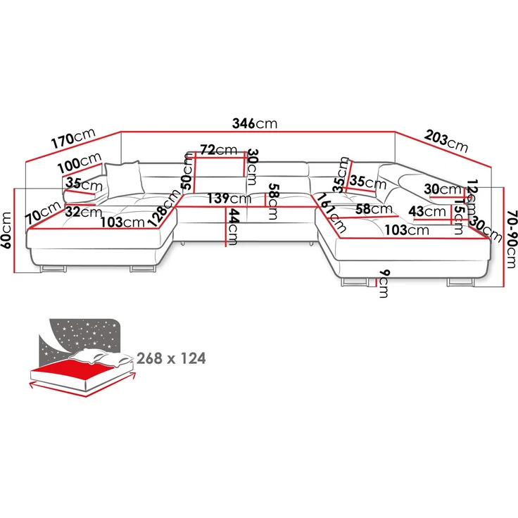 Wohnlandschaft Torezio Bis mit Bettkasten, Schlaffunktion und Einstellbare Kopfstützen (Farbe: Lumo 30, Seite: Rechts) – Bild 5