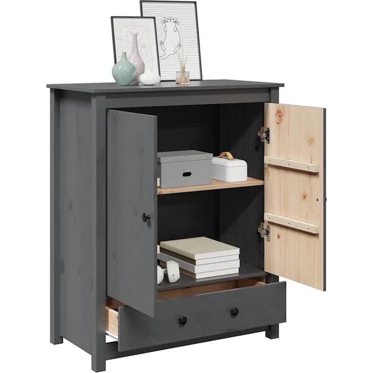 Highboard, BuffetSchrank, Büroschrank Grau 83 x 41,5 x 100 cm Massivholz Kiefer – Bild 4