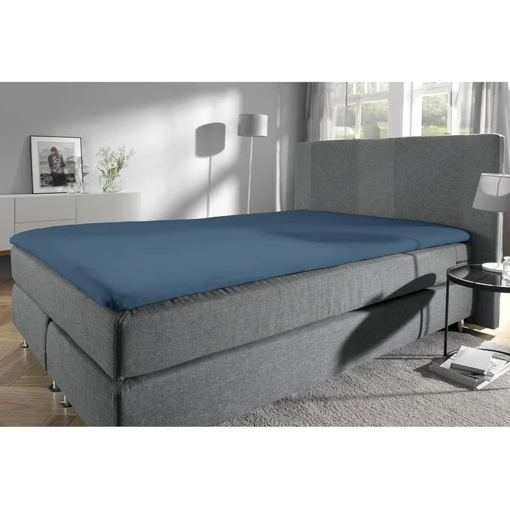 Erwin Müller 'Freising' Spannbettlaken, Gummizug: Rundumgummi, 1 Stück, Elasthan-Jersey-Stretch Uni, Rauchblau, 90x190 cm - 100x220 cm – Bild 4