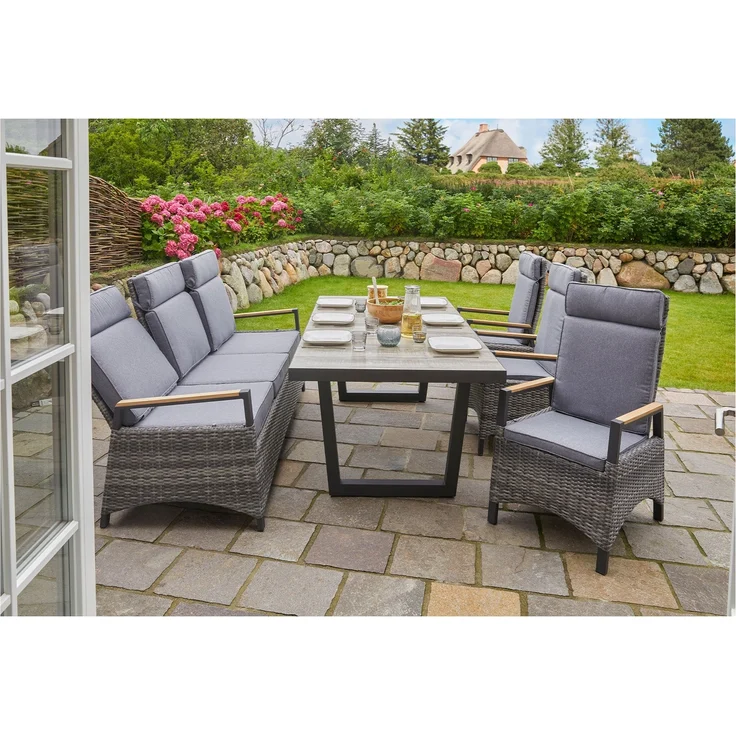 Gartensofa Keramo Teak, Rattan, Grau, 205 x 110 x 74 cm – Bild 2