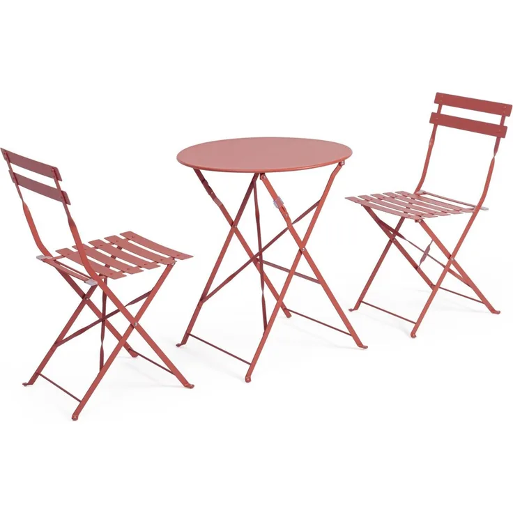 Garten-Set Austin Metall, klassisch klappbar, Terrakotta, Stühle und Tisch für draußen