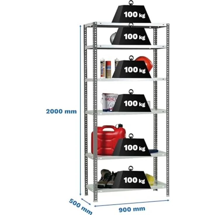 Simonrack Schwerlastregal, Lagerregal, 200 x 90 x 50 Metallregal, Kellerregal, Biegestelle 100 kg, 6 Fachböden, Anthrazit/Weiss - Comfort – Bild 3