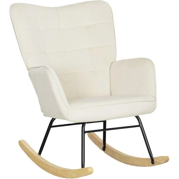 HOMCOM Schaukelstuhl, Schaukelsessel mit Samtoptik, Armlehne, Sessel mit Holzkufen, Relaxsessel für Wohnzimmer, Schlafzimmer, Beige – Bild 4