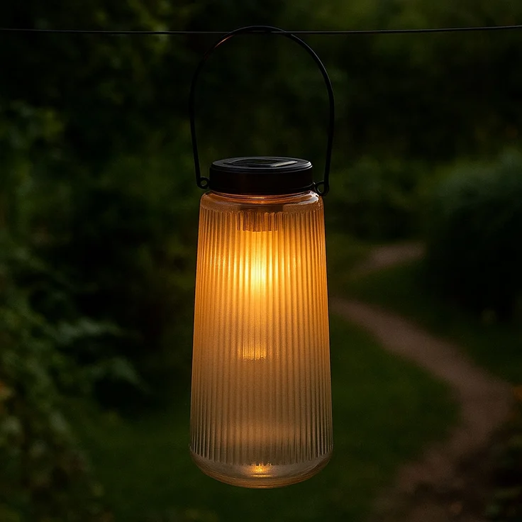LED Solarleuchte, Laterne, Glas klar, H 25 cm – Bild 2