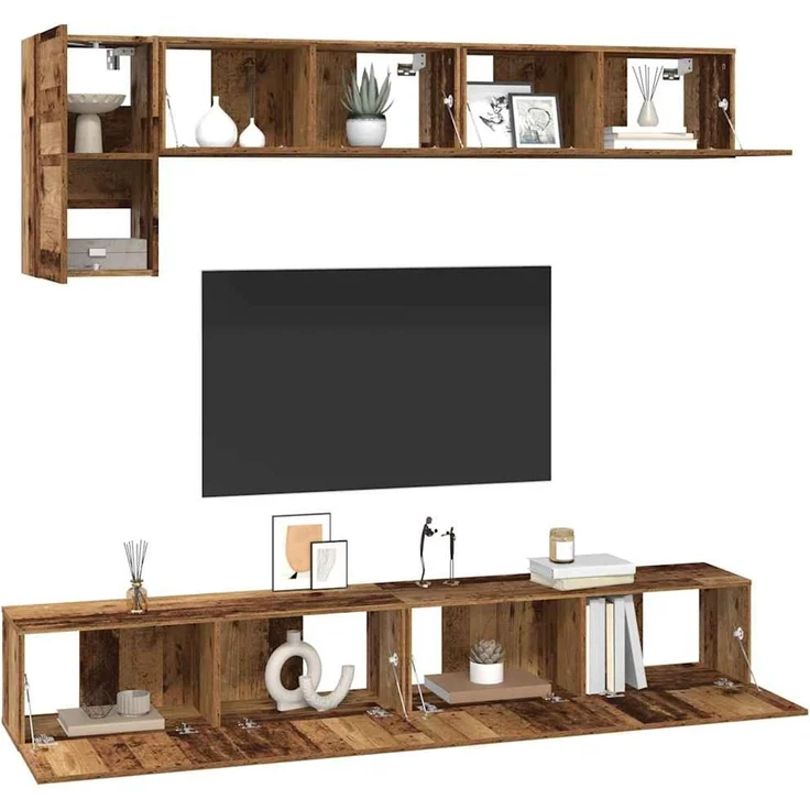 vidaXL TV-Schrankset Wandmontiert 5 pcs Altholz Holzwerkstoff 3393195 – Bild 2