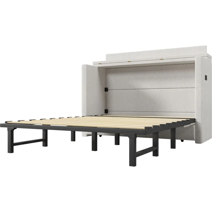ZUBALIYA Umbaubares Plattformbett / Schrankbett, mit einer Schublade und mobiles Schrankbett mit Ablagefach am Bett, 140 x 200, Leinen, Beige, fürs Schlafzimmer, Samt – Bild 11