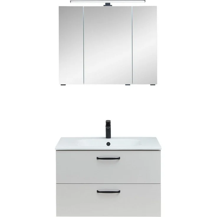 Saphir Badmöbel-Set Quickset 500, Waschtischunterschrank mit Waschtisch und Spiegelschrank, (3-St), mit Waschtischunterschrank,Mineralmarmor-Waschtisch und Spiegelschrank – Bild 2