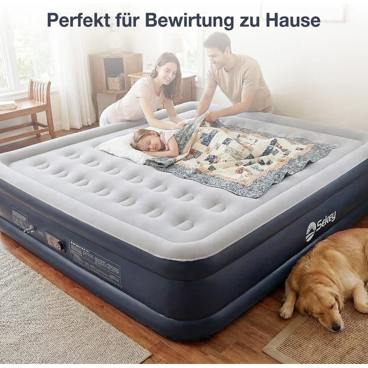 Sekey Luftbett mit integrierter Luftpumpe, Luftmatratze selbstaufblasend Camping, 203 x 183 x 51 cm, blau / grau – Bild 2