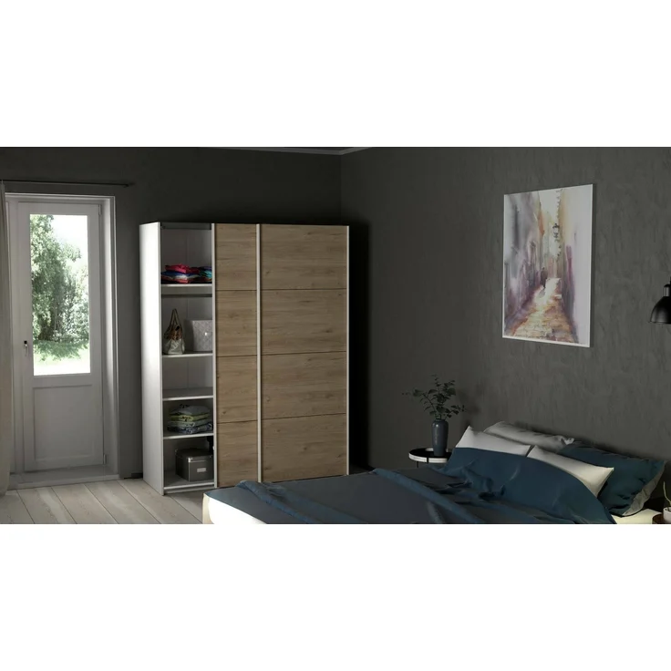 Dmora Kleiderschrank 2 Türen Maurice, Schlafzimmermöbel, Schrank, Garderobe, 150x61 h200 cm, Weiß und Eiche – Bild 2