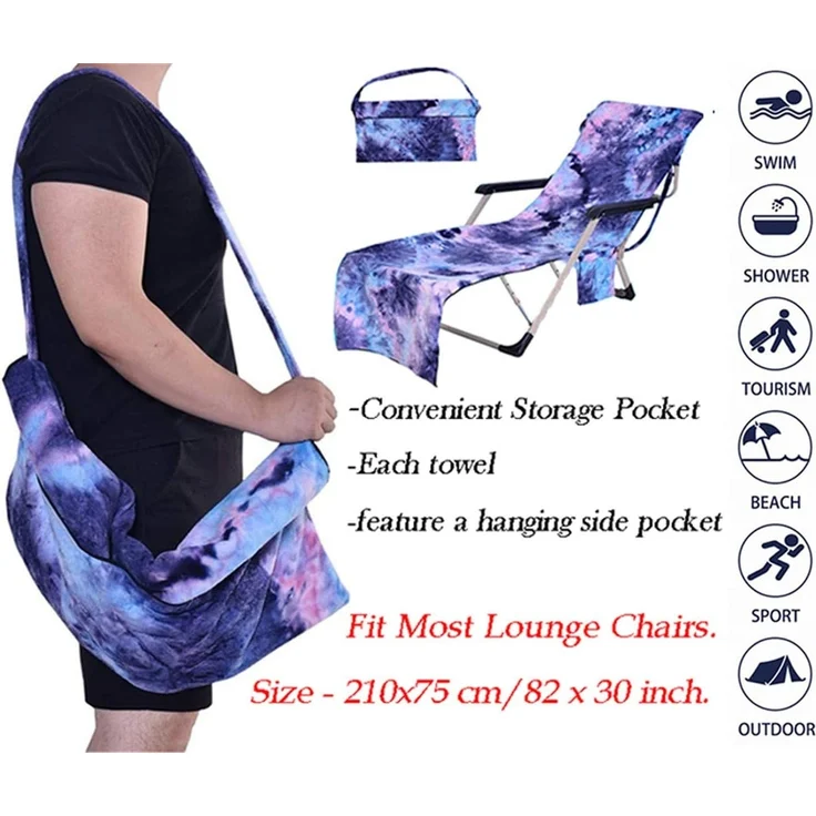 FANSU Schonbezug für Gartenliege, Frottee Handtuch für Sonnenliege Mikrofaser Schnelltrocknend Strandhandtuch mit 2 Taschen, Strandtuchfür Schwimmbäder, Strände, Gartenhotels(75x210 cm) – Bild 5