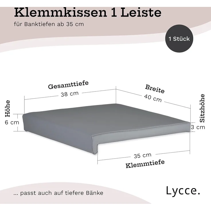 Lycce Bankauflage Klemmkissen, Sitzkissen 1 Leiste, 35cm Klemmtiefe, weich gepolstert, (1 St), verrutscht nicht, hochwertiger Kunstlederbezug, verschiedene Farben – Bild 3
