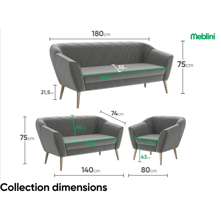 MEBLINI Mini Sofa 2-Sitzer für Wohnzimmer - Mini Lounge für zwei Personen - Küchensofa - Sofa Klein - GISELA - 2 - Hellgrau Samt – Bild 7