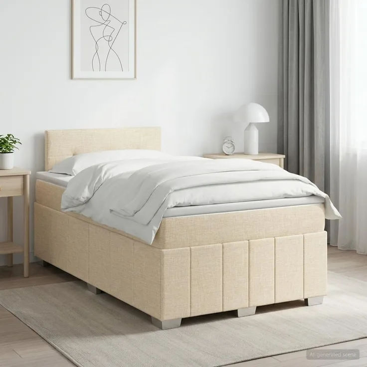 vidaXL Boxspringbett mit Matratze Creme 120 x 190 cm Stoff 3451169