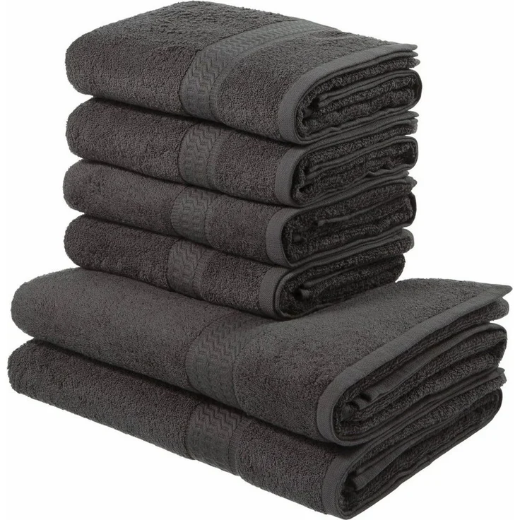 OTTO home Handtuch Set Juna, 6-tlg, 2 Duschtücher (70x140) 4 Handtücher (50x100), Walkfrottee (6-St), 100% Baumwolle, Handtuch-Set mit Bordüre, Uni-Farben, weich – Bild 5
