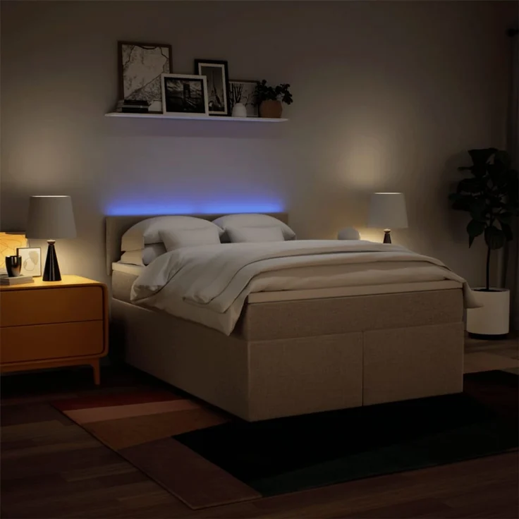 vidaXL Boxspringbett mit Matratze Creme 160x200 cm Stoff 3288244 – Bild 5