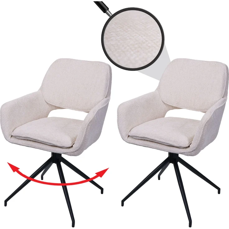 2er-Set Esszimmerstuhl HWC-N74, Küchenstuhl, drehbar Auto-Return, Stoff Chenille (490g/m²) ~ creme – Bild 1