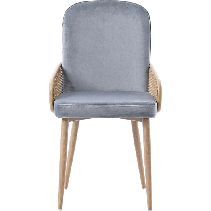 Merax Esszimmerstuhl aus Samt, 2er-Set, Rattan-Design, Wohnzimmer, Schlafzimmer, Mit vier Metallbeinen (Holzmaserungseffekt), Grau – Bild 5
