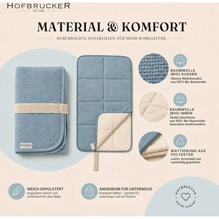 Hofbrucker® Windeltasche mit Wickelunterlage für unterwegs, faltbare Wickelclutch mit Organizer für Windeln & Feuchttücher, Abwischbar, Must Have für die Baby Erstausstattung (taubenblau) – Bild 7
