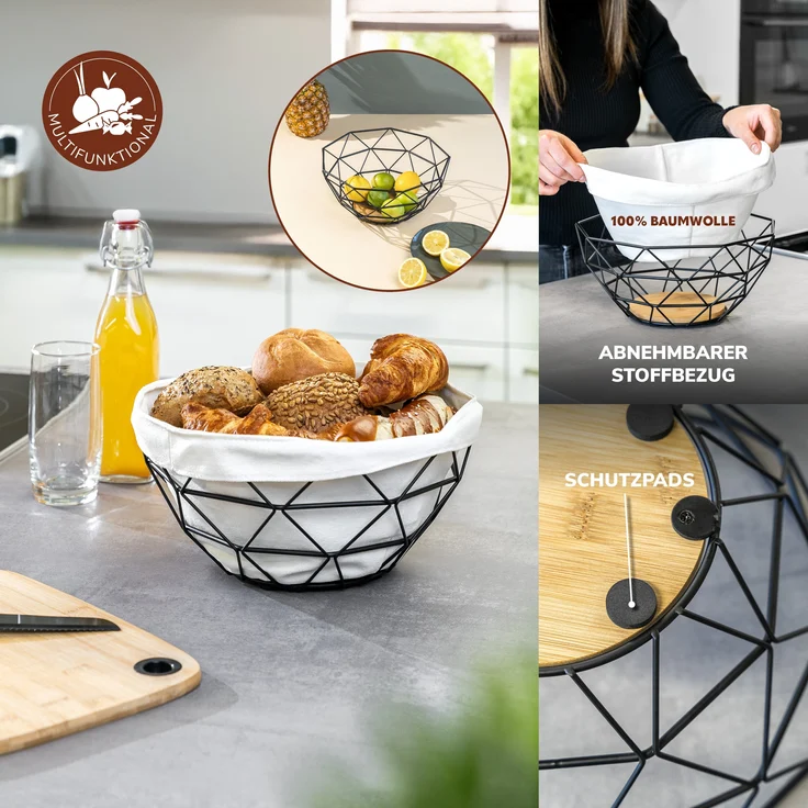 2tlg. Brotaufbewahrungs-Set - Brotkasten und Brotkorb (Kunststoff/Metall, weiß) – Bild 4