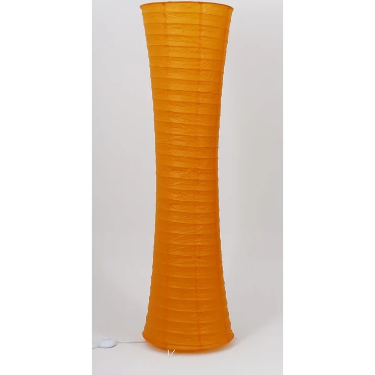 TRANGO LED Stehlampe, 1230L Design LED Reispapier Stehlampe *AMSTERDAM* Reispapierlampe *HANDMADE* Stehleuchte mit orangefarbenem Lampenschirm inkl. 2x E14 LED Leuchtmittel, Form: Rund, Höhe: 125cm, Wohnraumlampe, Standlampe – Bild 2