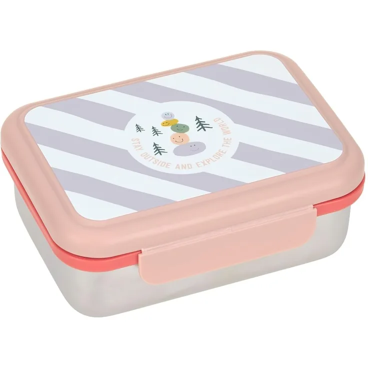 LÄSSIG Kinder Brotdose Edelstahl Lunchbox mit Trennwand Sunny Explorer Rose/Pink | Für Kindergarten und Schule, mit herausnehmbarer Trennung, robust, bruchfest, spülmaschinengeeignet