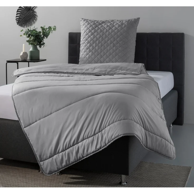 OTTO home Microfaserbettdecke + Microfaserkissen Clarra Spar Set, Decke + Kissen 135x200, 155x200 cm & weitere Größen, Set mit Kissen 40x80 cm, 80x80 cm, Sommer, Herbst, Winter in grau – Bild 1