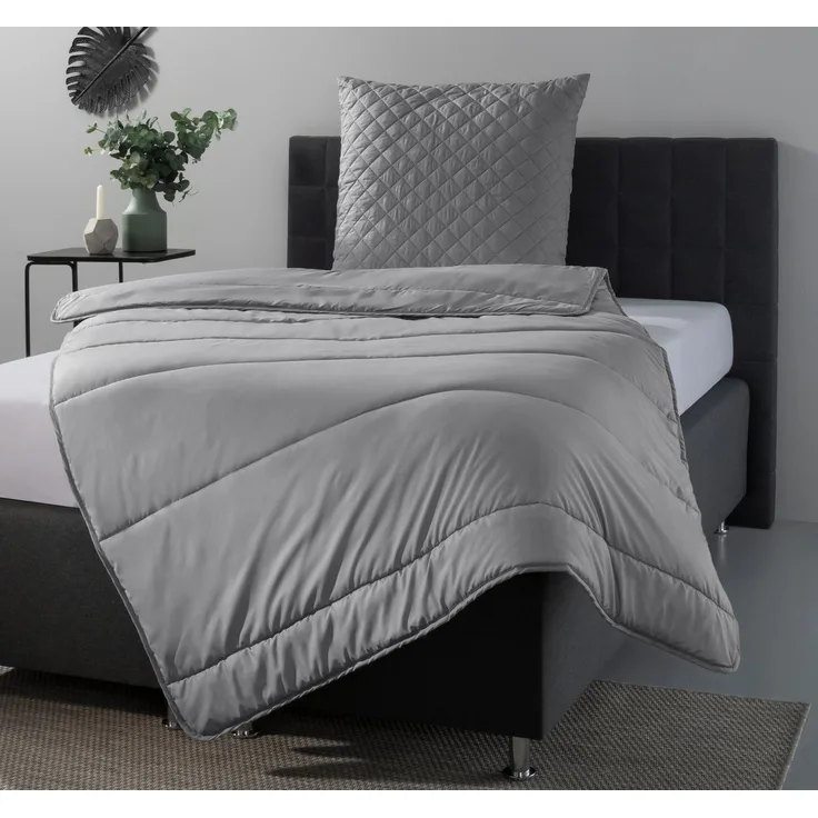 OTTO home Microfaserbettdecke + Microfaserkissen Clarra Spar Set, Decke + Kissen 135x200, 155x200 cm & weitere Größen, Set mit Kissen 40x80 cm, 80x80 cm, Sommer, Herbst, Winter in grau