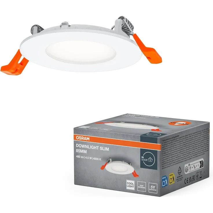 Osram Downlight Slim 85mm, LED Einbauleuchte, 4.5W, 4000K neutralweiß, 240 Lumen, flaches Design, IP20, einfache Montage für Wohnräume und Küchen, Weiß – Bild 4