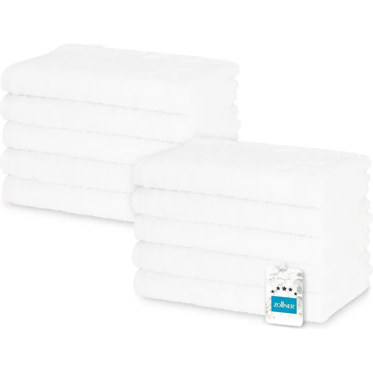 ZOLLNER 10er Set Gästetücher, 100% Baumwolle, 30x50 cm, weiß