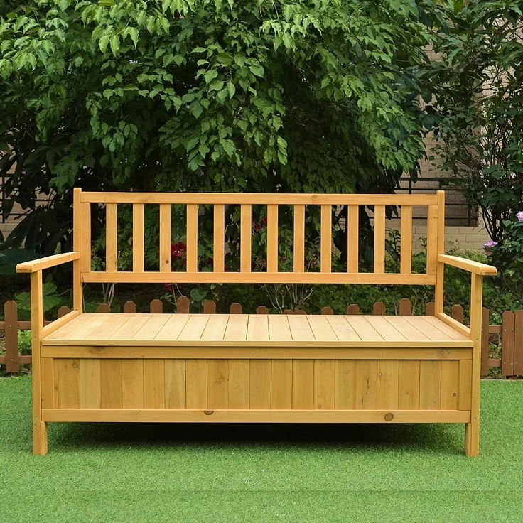 Gartentruhe Sitzbank Braun Holzbox Auflagenkiste Aufbewahrung Terrasse Outdoor – Bild 2
