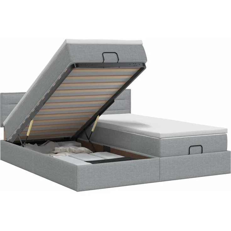 vidaXL Ottoman Bett mit Matratze mit Kopfteil 2 pcs Hellgrau Stoff 3456670 – Bild 2